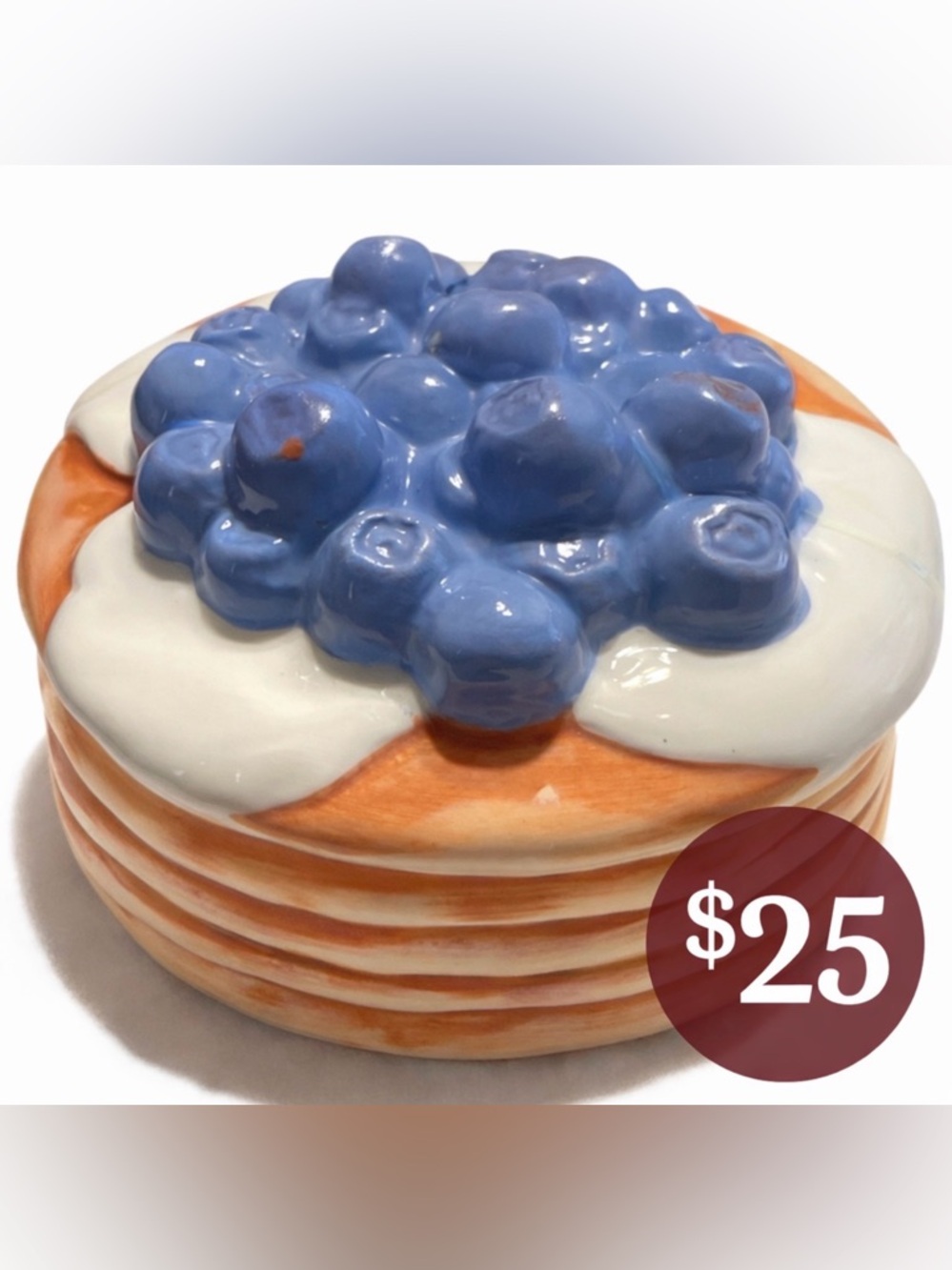 Ceramic Blueberry Pancake Trinket Box 🍓 Lidded Jewelry Jar Cottage Kitchen Decor